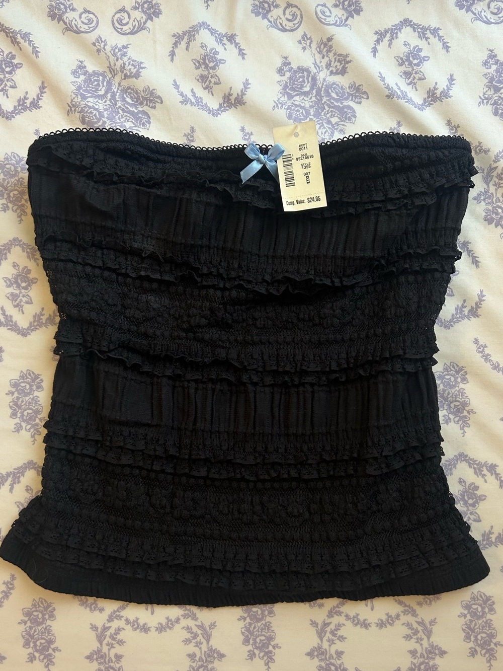 Strapless Ruffled Black Tube Top